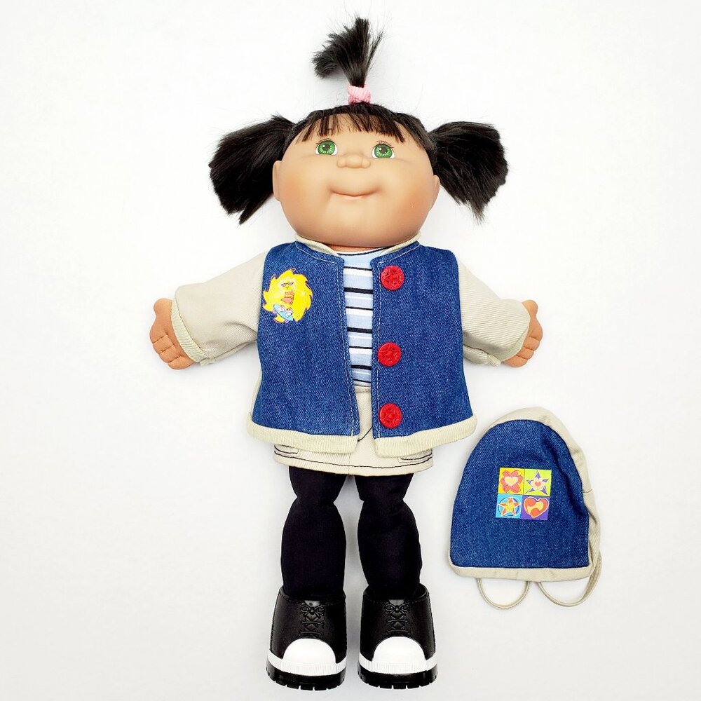 1995 CABBAGE PATCH KIDS Vintage Doll Figure Outfit Brown Hair Green Eyes Mattel